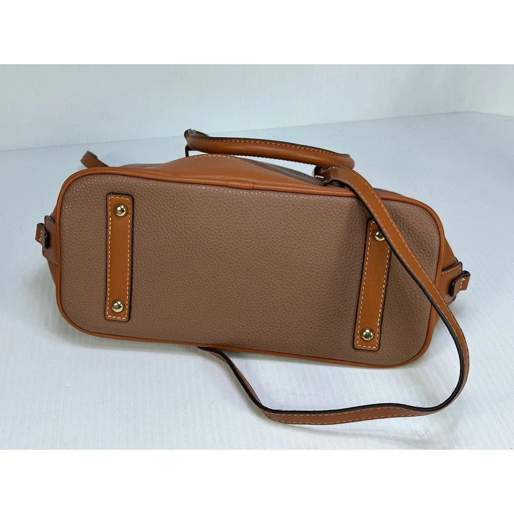 Dooney & Bourke Pebble Grain Domed Satchel Taupe Tan Leather Handbag